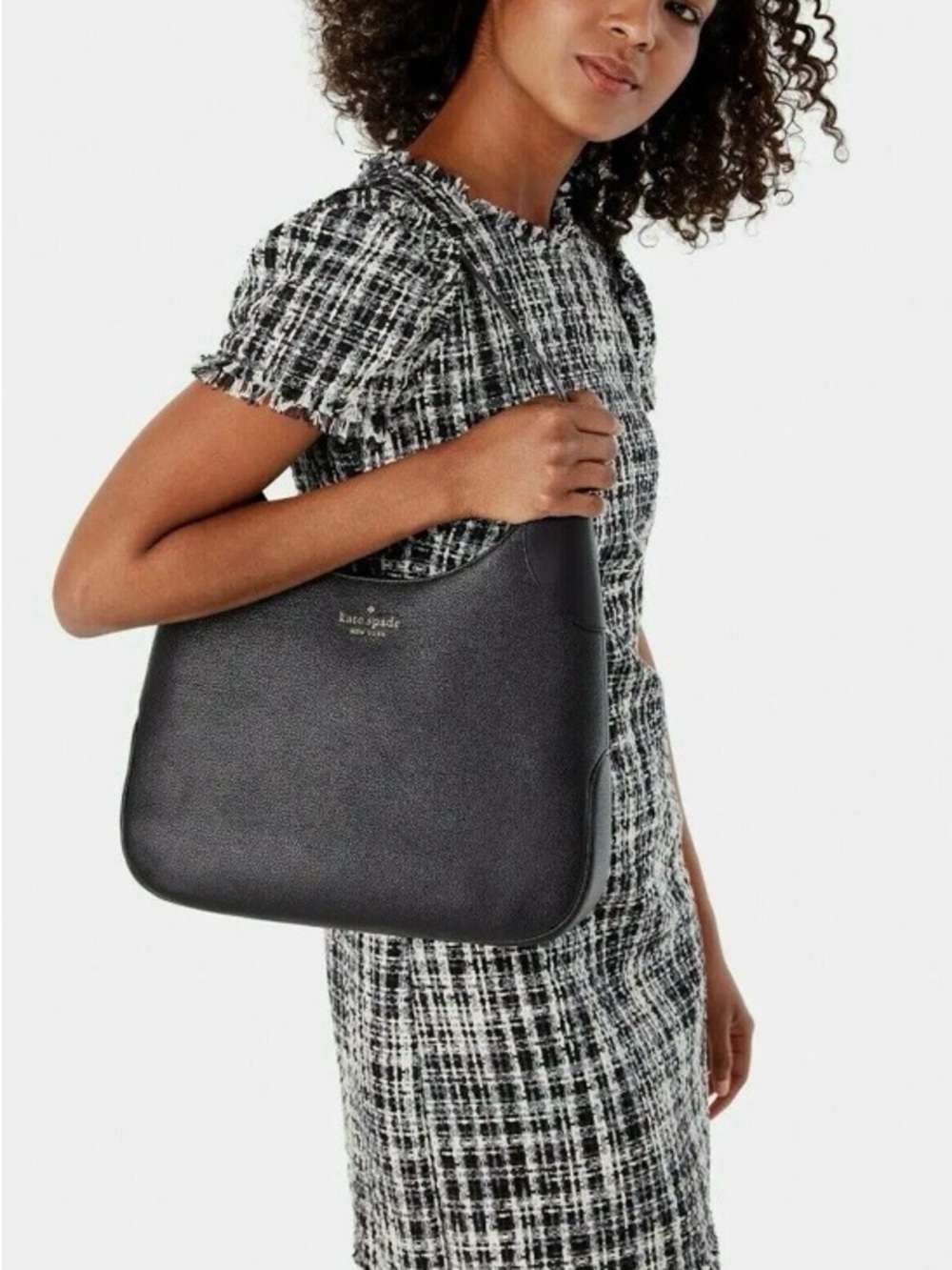kate spade Black Leather Curved Shoulder Bag